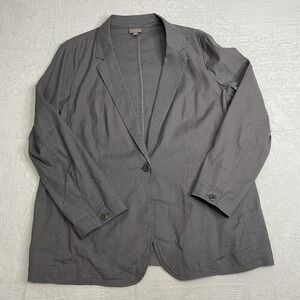 J Jill Blazer Womens XL Gray Lining Linen Blend Jacket Work Single Breasted